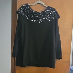 Elegant Black Sweater with Silver Sequin Detail. Love It!